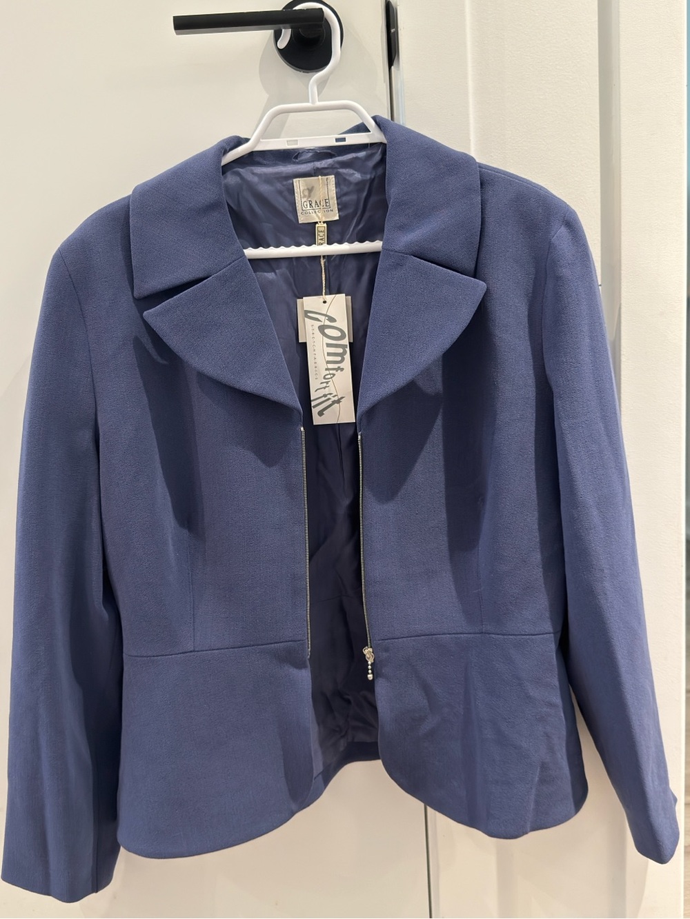Grace Slate Blue Tailored Zip-Front Blazer